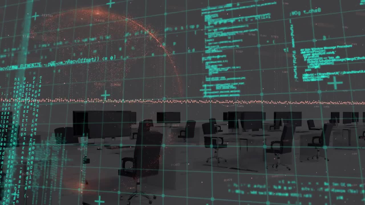 데이터 처리 및 전 세계 사무실의 애니메이션