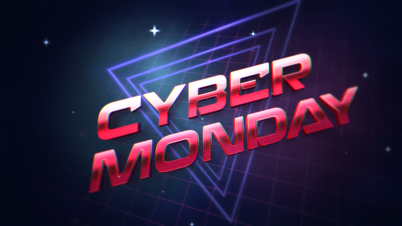 Cyber Monday con stelle e triangolo in stile videogioco
