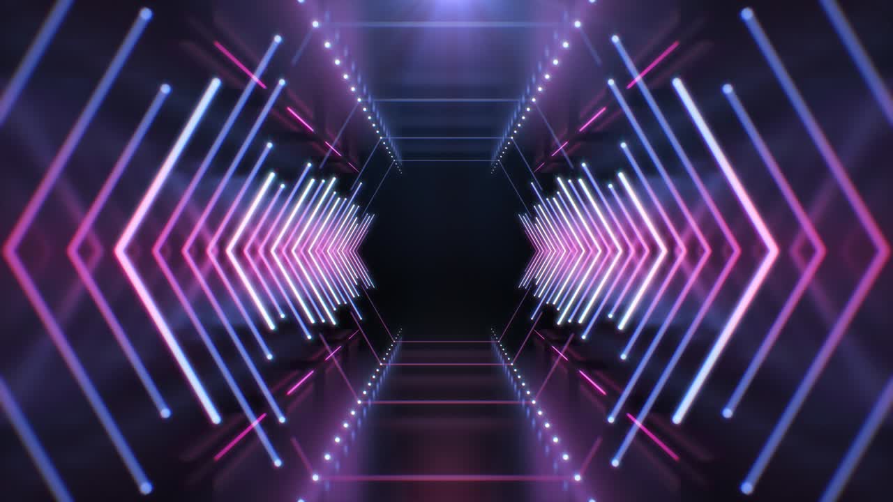 tunnel esagonale al neon astratto senza fine con sfondo animato a loop senza cuciture.