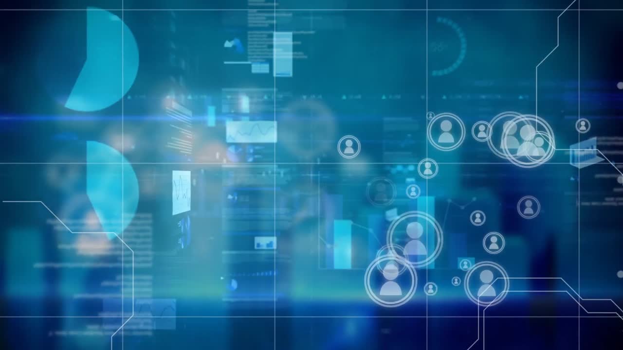 Animation of data processing over blue background