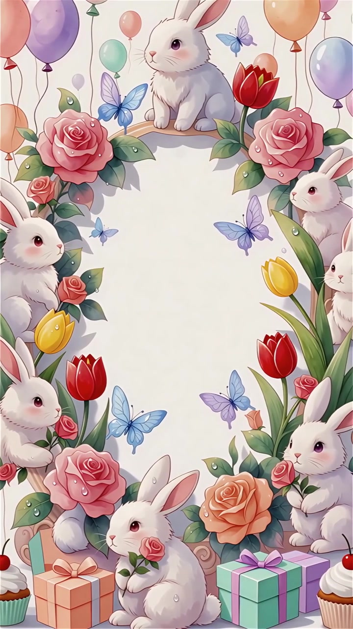 Cute Watercolor Animals Birthday Party Background 4K