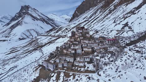 snow-covered monastery in the himalayas