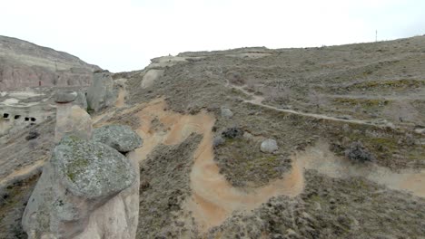 Top-view-of-fairy-chimney-rocks,-Goreme,-Cappadocia,-Turkey