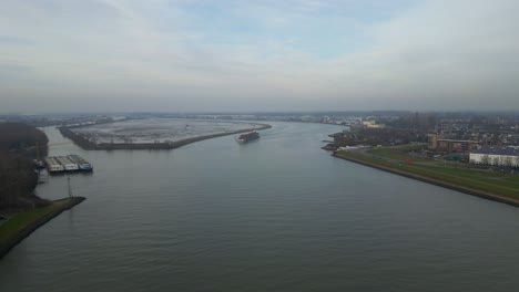 aerial view of the new hampshire cargo ship on the river in dordrecht, netherlands