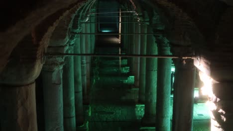 the illuminated basilica cistern or yerebatan cistern in istanbul, turkey