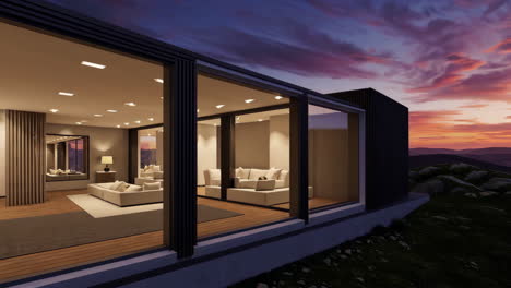 modern mountaintop home at sunset