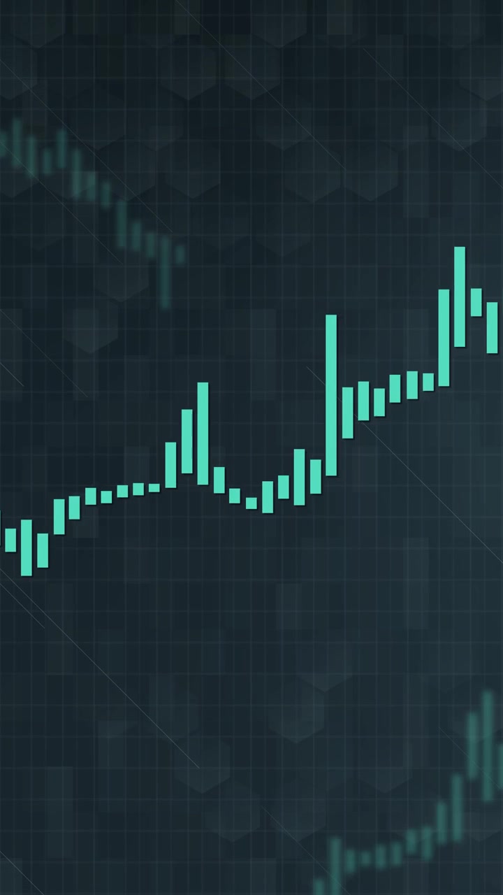 Digitalt aktiekursdiagram i stigning på mørk baggrund