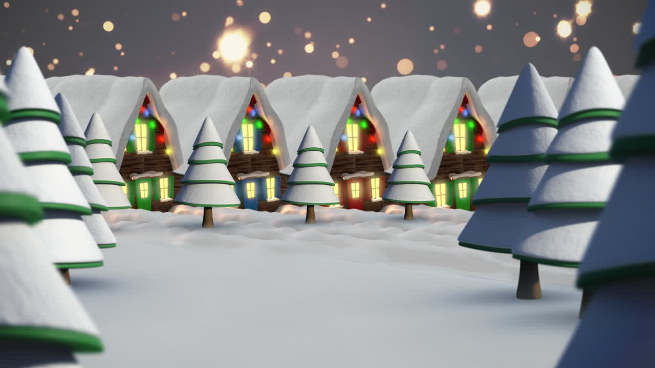 검은 바탕에 장식 된 집과 함께 겨울 풍경의 애니메이션