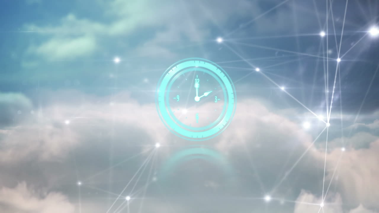 시계에 대한 연결 네트워크의 애니메이션이 빠르게 움직입니다.