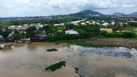 Aerial---dolly-shot-of-waterfront-in-sub-saharan-african-city