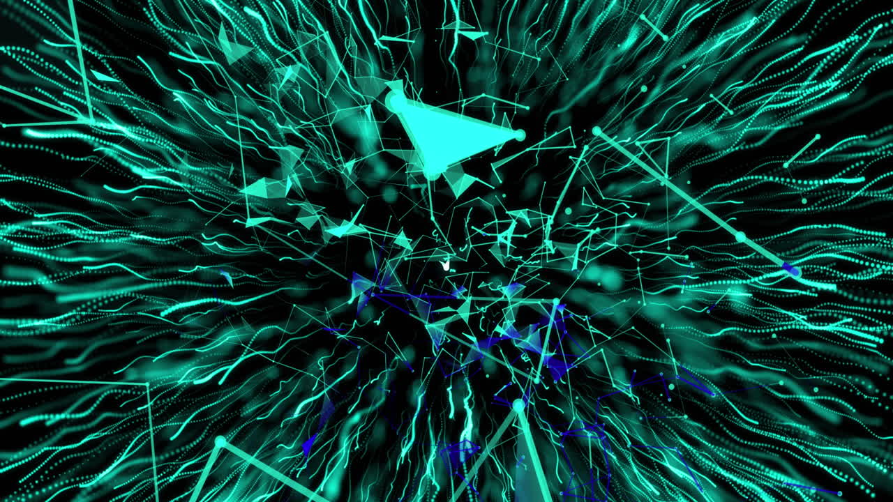 animación de la red de conexiones sobre la explosión de senderos de luz verde