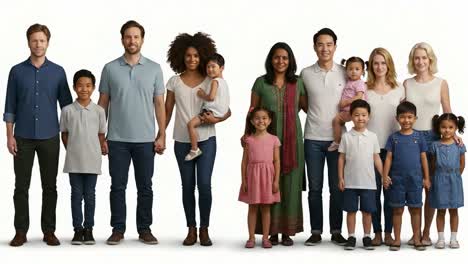 an engaging group portrait showcasing diverse families together, highlighting unity and joy across generations in a warm, inviting atmosphere