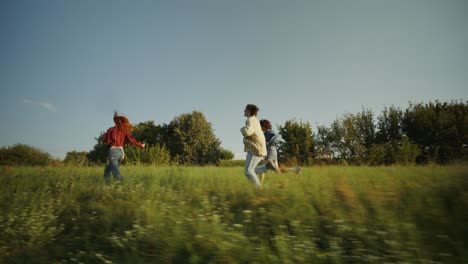 friends running in a field