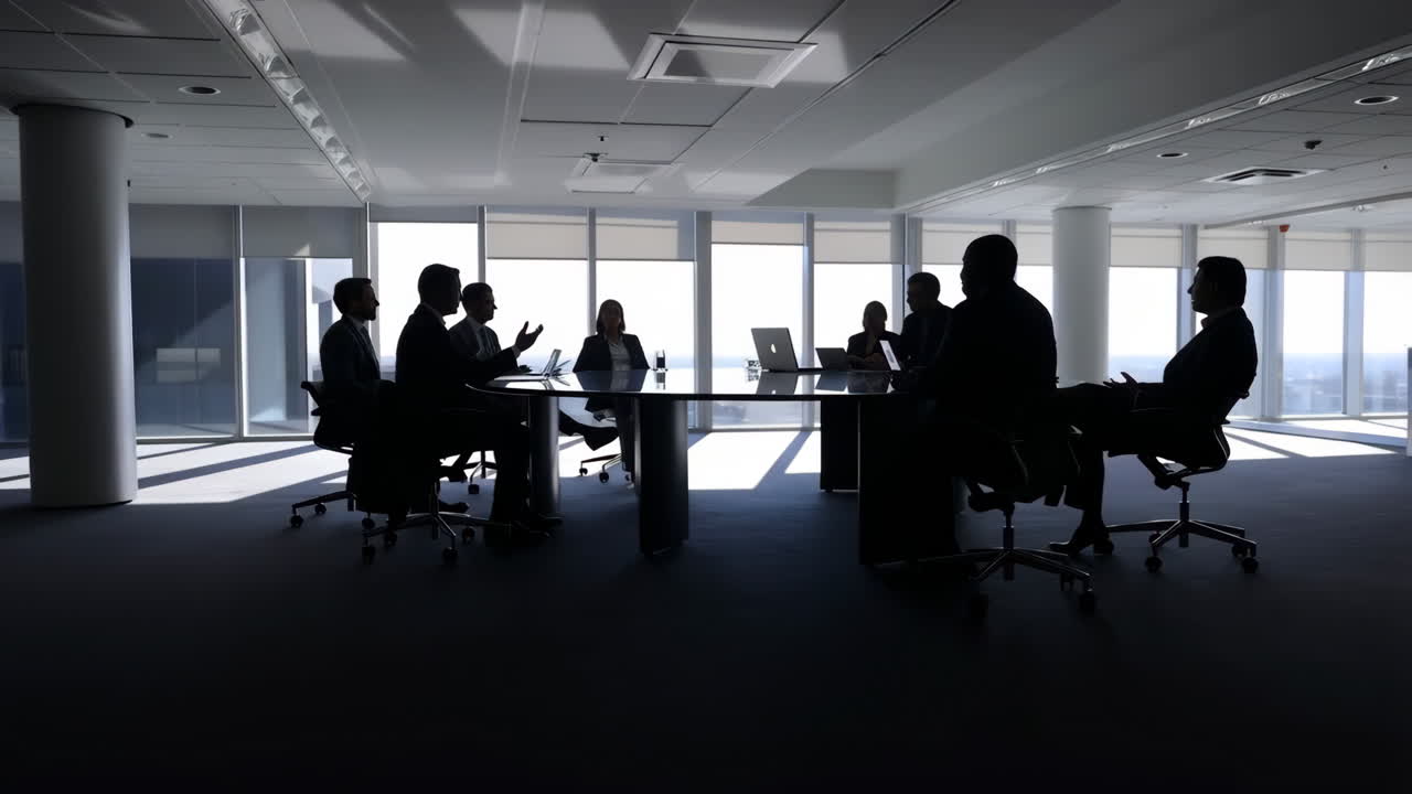 Business Meeting Silhouettes in a Modern Office