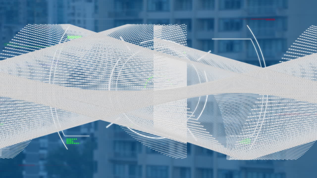 도시 풍경 위의 범위 스캐닝과 모양의 애니메이션