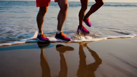 two people running on the beach