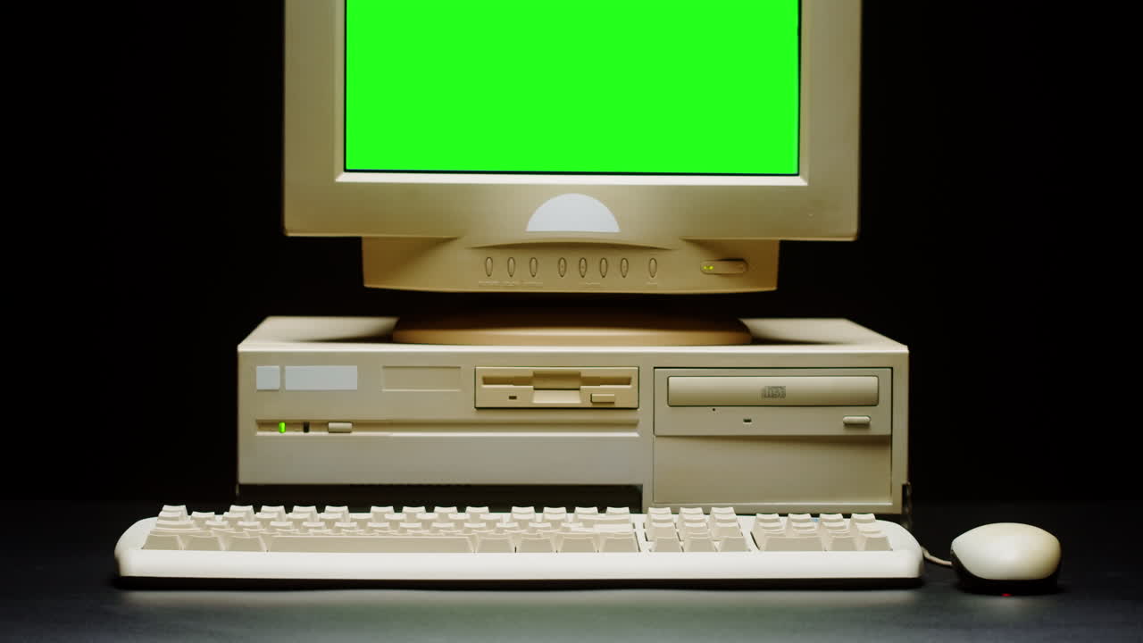 Vintage Desktop Computer with Green Screen