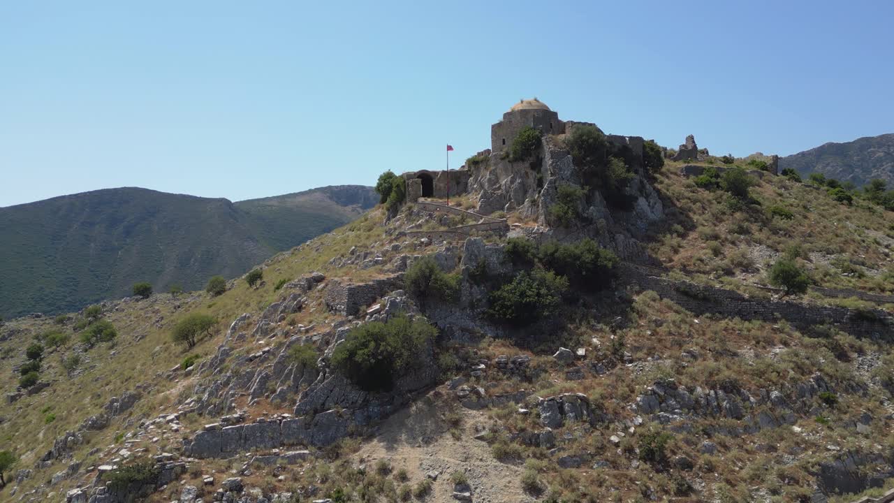 Aerial View of Ancient Castle Ruins on a Mountain