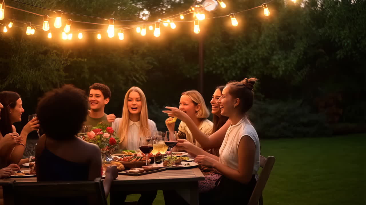 Friends Enjoying a Garden Party Dinner