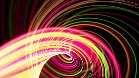 flujo de luz bg en 4k. fondo en bucle abstracto con rastros de luz, flujo de líneas de neón verde rojo amarillo en el espacio se mueven para formar formas en espiral. diseño de movimiento moderno de moda efecto de luz de fondo