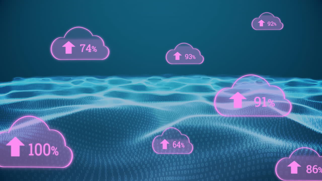 어두운 배경 위의 구름 아이콘과 파동의 애니메이션