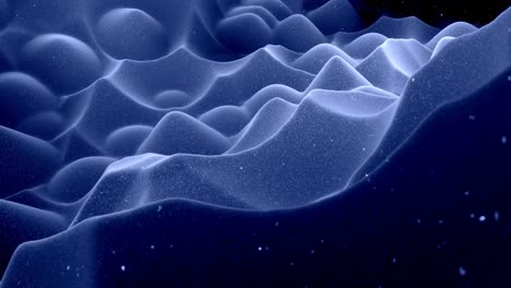 elegante negro festivo bg. fantástico fondo en bucle abstracto, las olas se mueven en una superficie brillante como un paisaje hecho de cera azul líquida con chispas. hermoso fondo suave con animación suave 4k