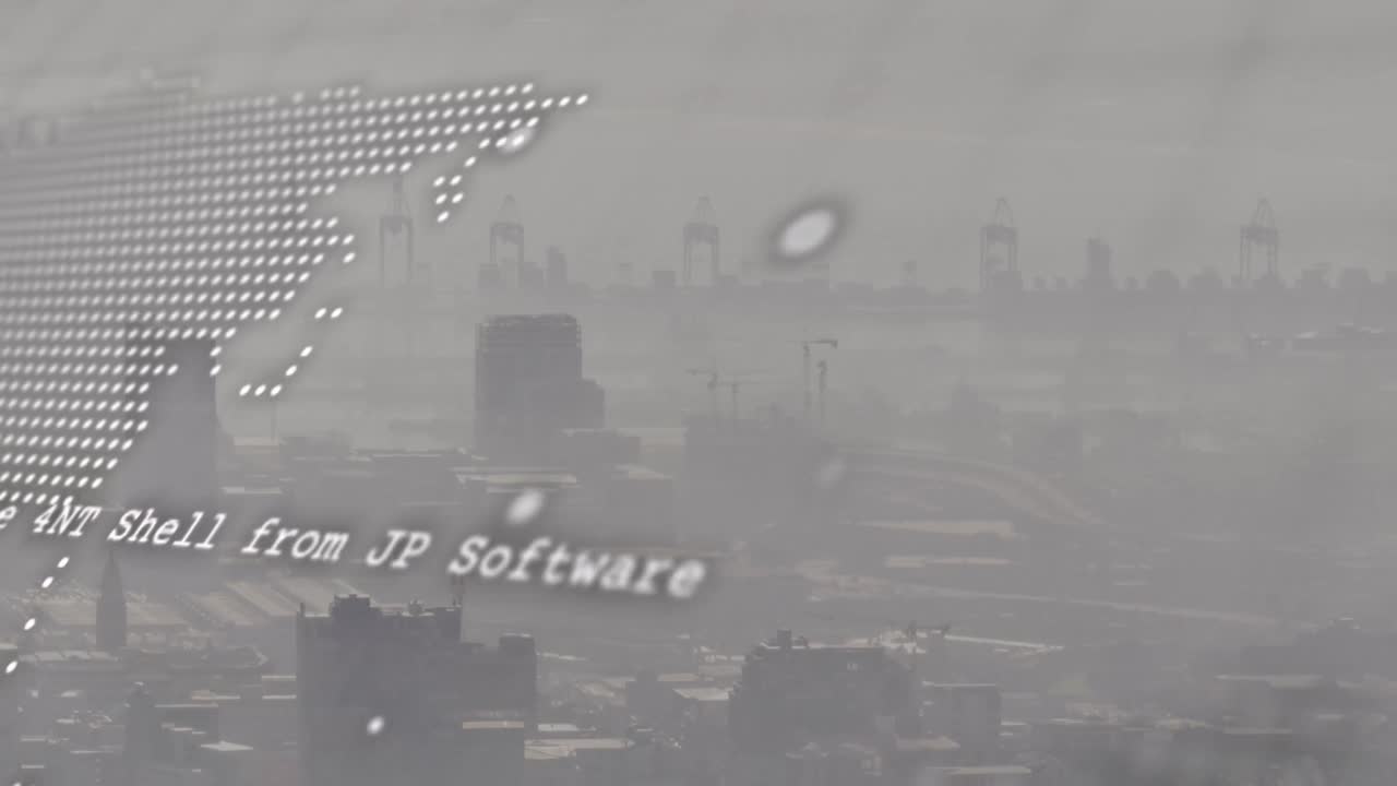 데이터 처리, 세계 지도 및 도시 풍경의 공중 전망에 대한 회전 지구의 애니메이션