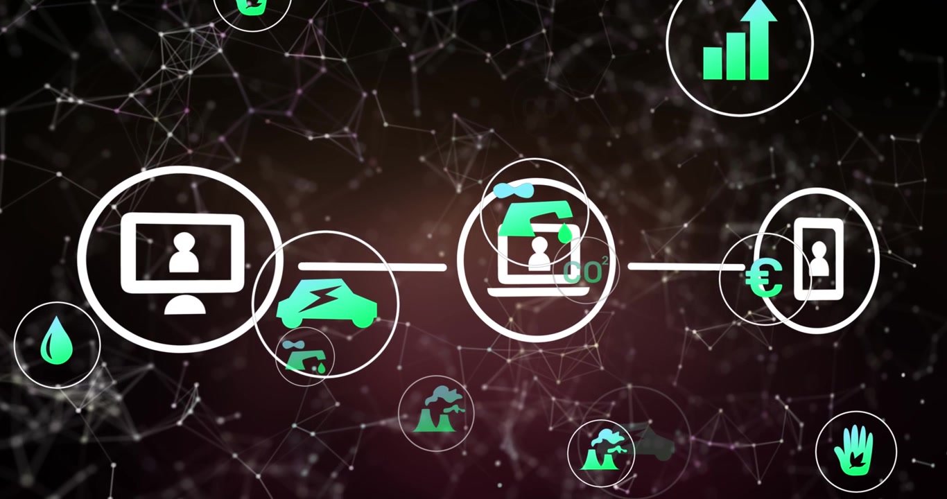Animation of multiple digital icons and network of connections against purple background