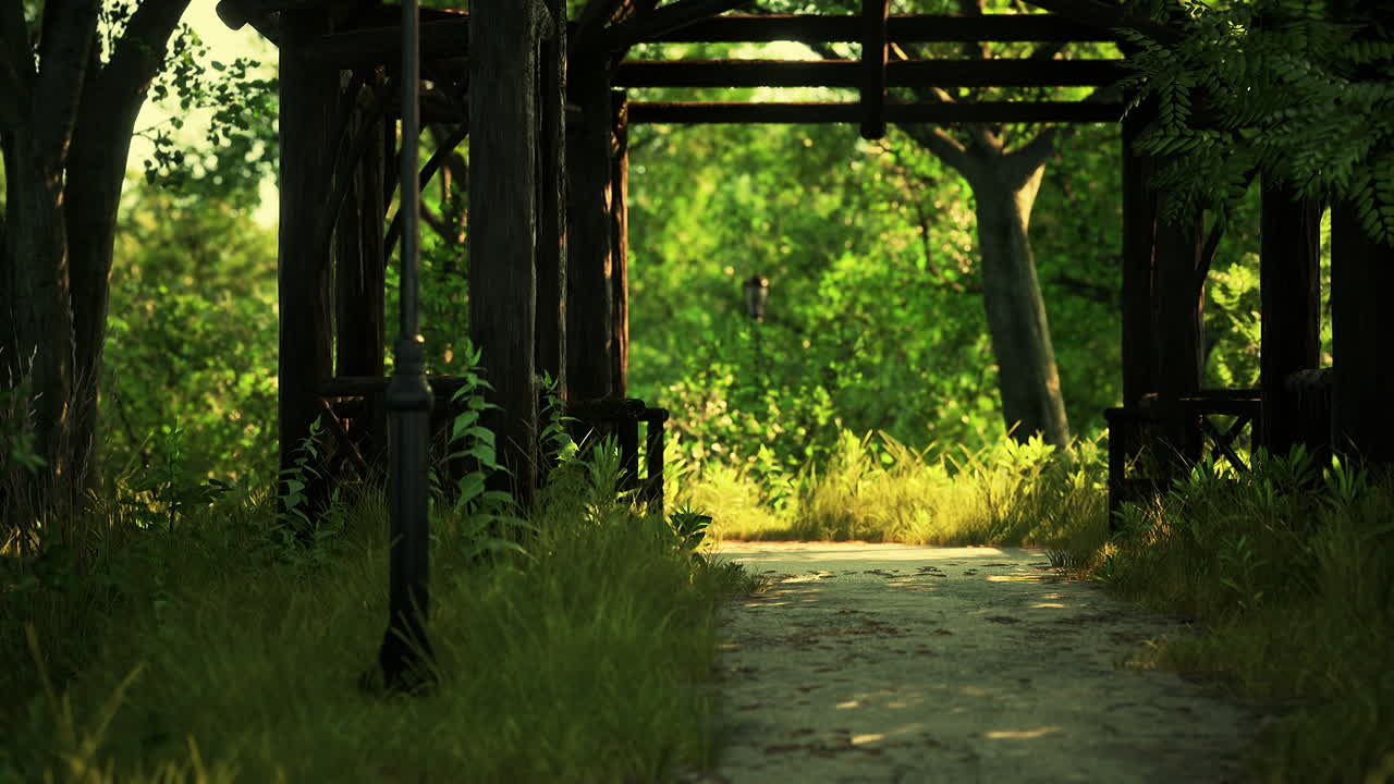 페르골라 아래의 공원 경로