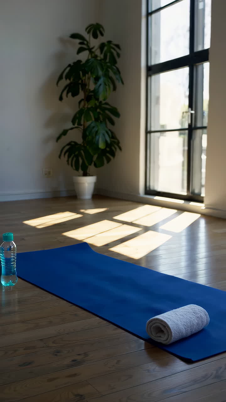 Empty Yoga Studio with Mat and Towel