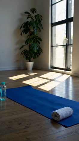 empty yoga studio with mat and towel