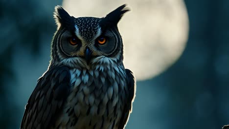 a closeup of a majestic owl perched on a branch under the moonlight