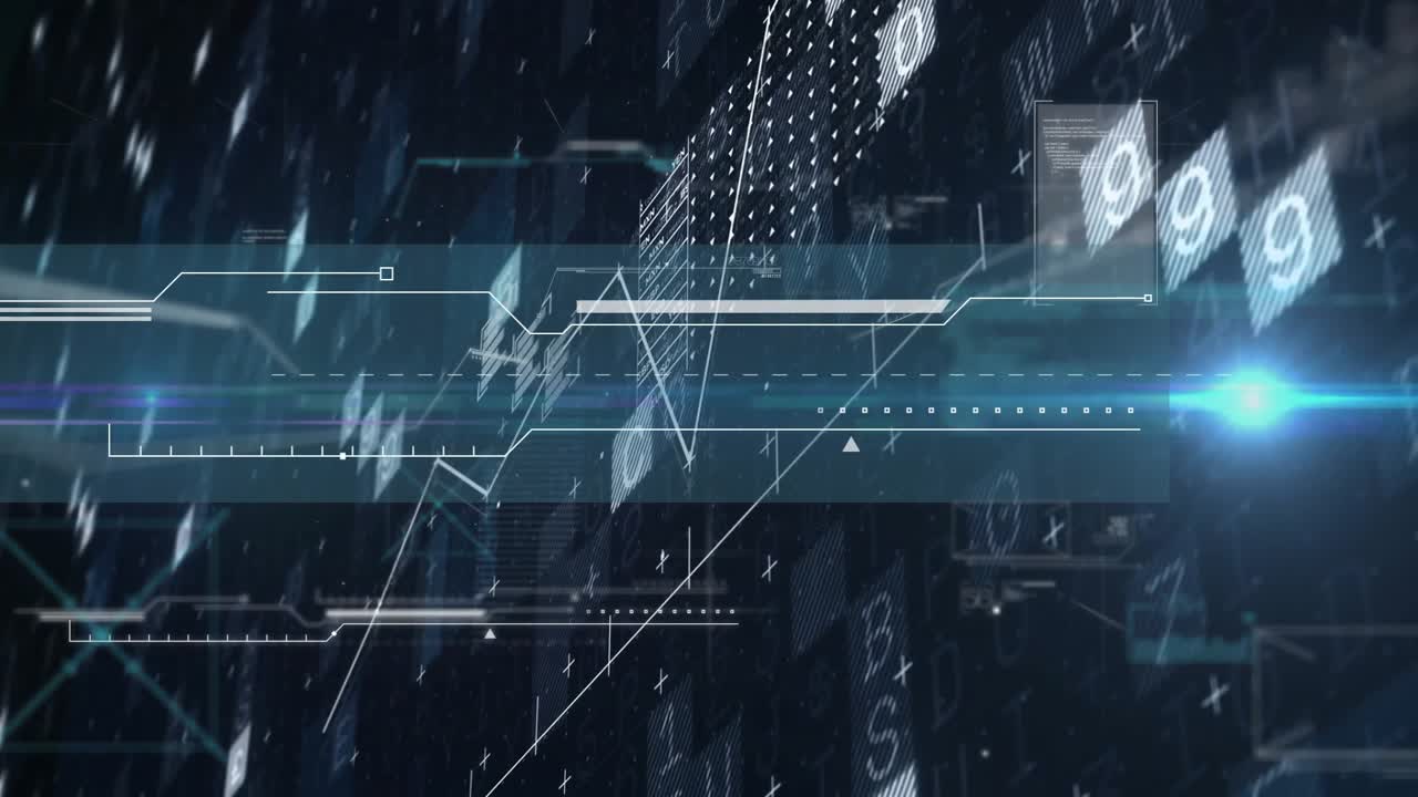 Floating interface animating for real time data display, with graph dipping causing block cluster