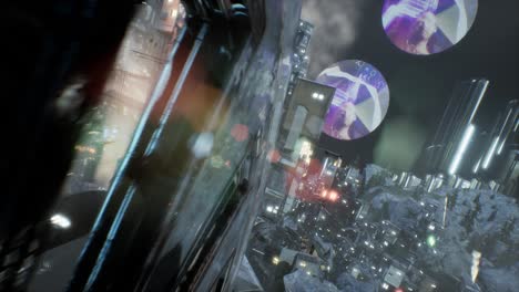 entorno cgi de un día lluvioso en un sueño de ciencia ficción y una rueda giratoria gigante