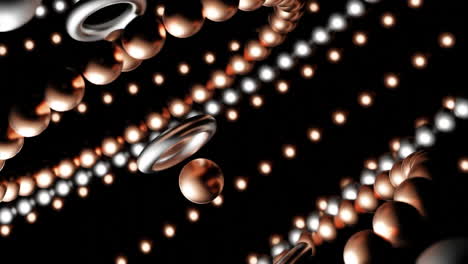 abstract 3d render of copper and silver spheres and rings