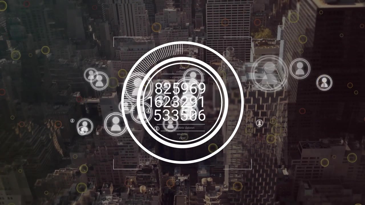 Animazione dell'elaborazione dati su un paesaggio urbano