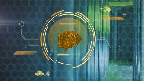 animación de escaneo de alcance con cerebro humano y procesamiento de datos a través de servidores informáticos