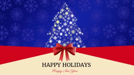 Animation-of-christmas-happy-holidays-and-happy-new-year-text-with-christmas-tree-on-blue-background