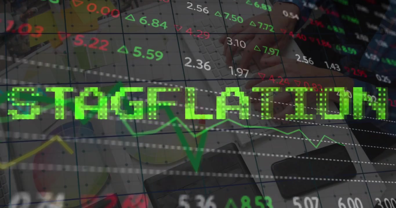 Stagflation Text-Overlay auf Finanzmarktdaten