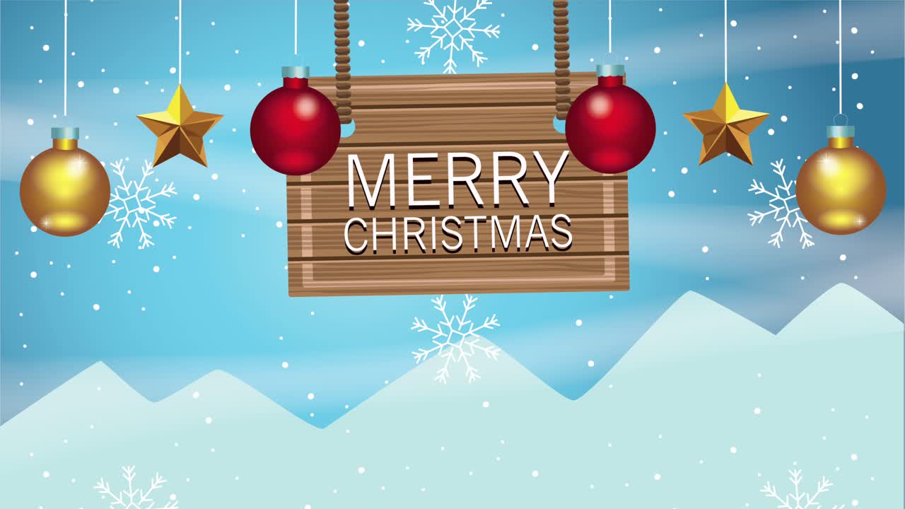 공이 매달려 있고 라벨이 있는 메리 크리스마스 카드