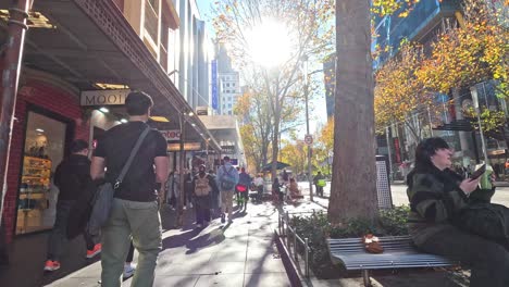 people walking and interacting in melbourne city