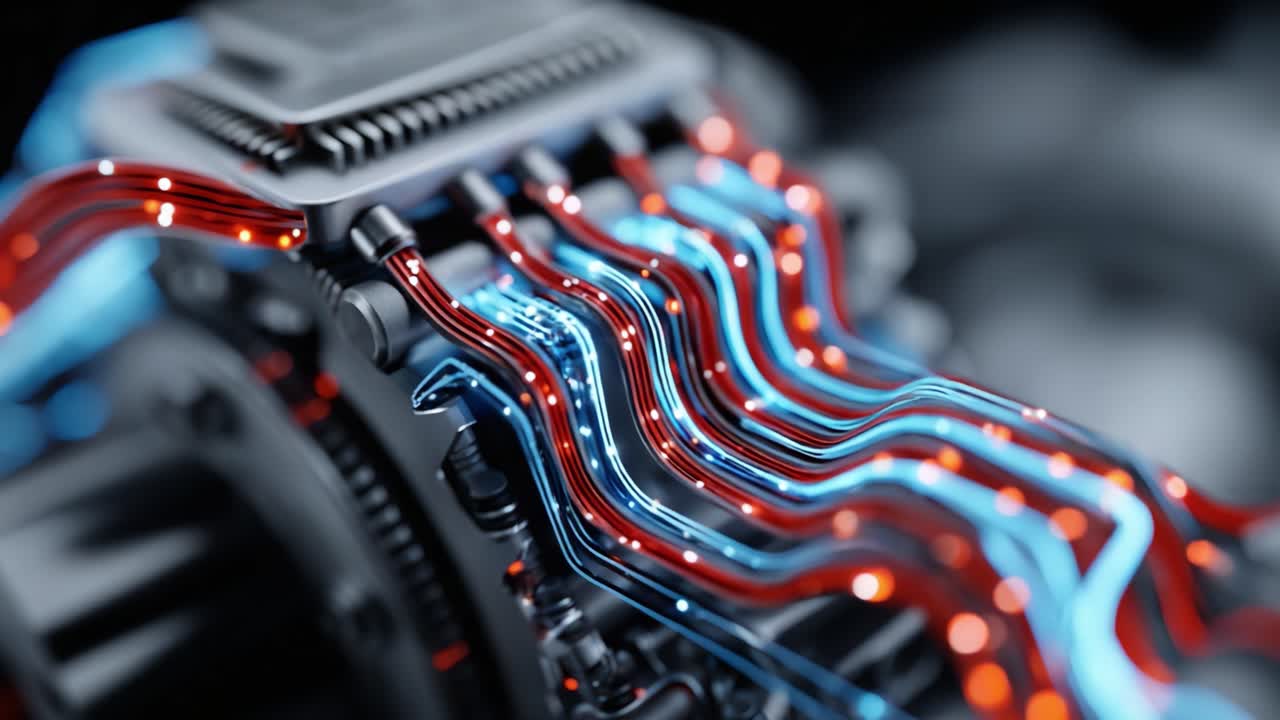 Intricate Circuitry: A Close-Up Look at Vibrant Electric Connections and Their Colorful Pathways in an Advanced Electronic Device
