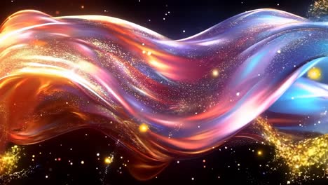 A colorful, flowing wave of liquid with a starry background. The colors are bright and vibrant, creating a sense of movement and energy. The stars in the background add a sense of depth