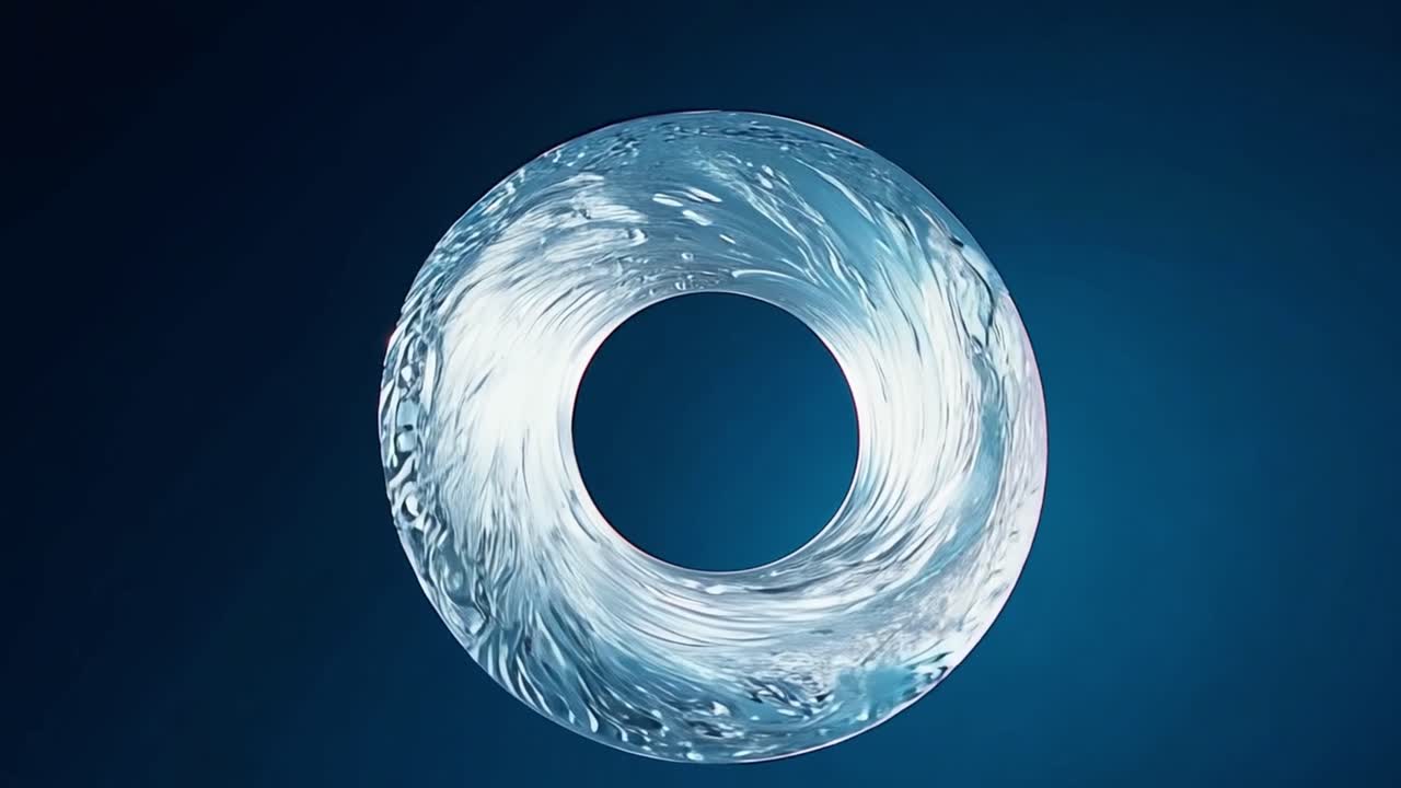 Abstract Swirling Liquid Ring on Blue Background