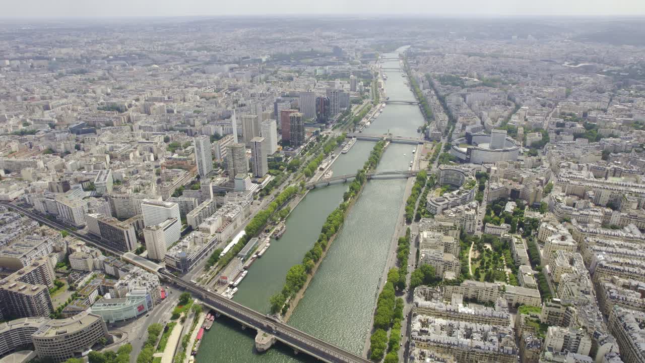 Aerial View of Paris with the Seine River and Bridges