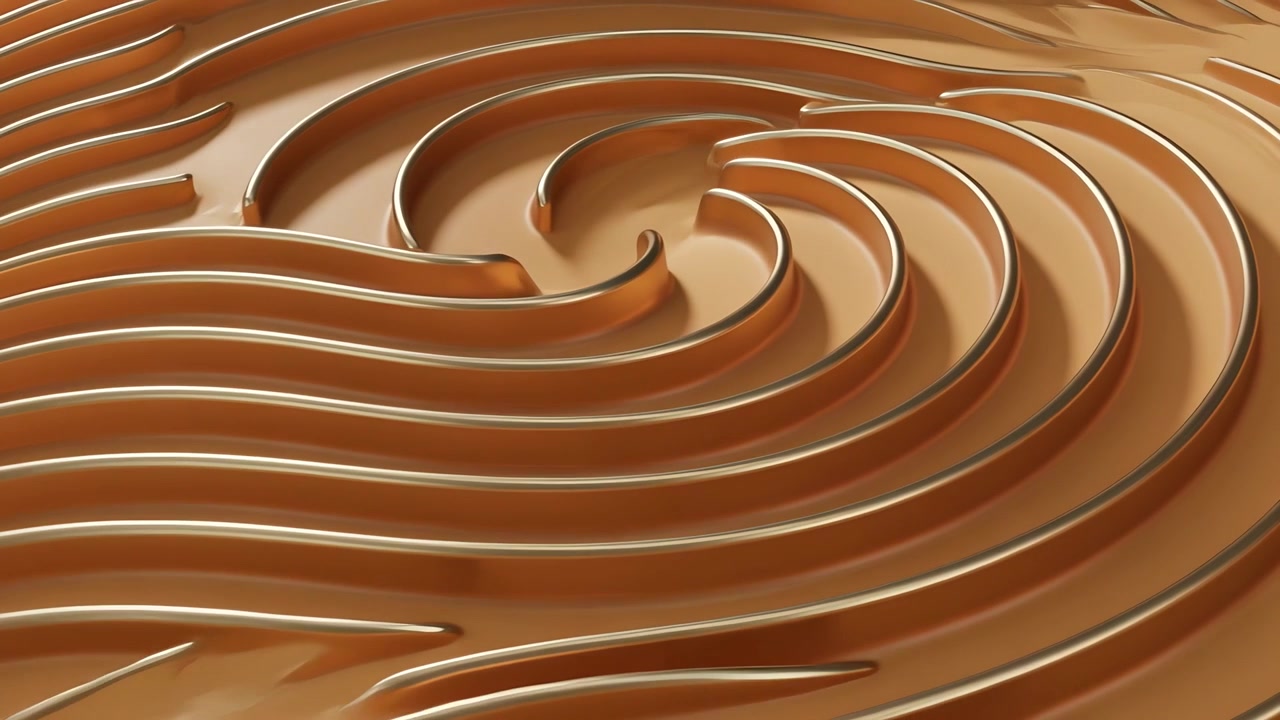 La telecamera esegue una panoramica su creste di rame in rilievo in un primo piano in studio, rivelando una spirale ondulata e punti luce