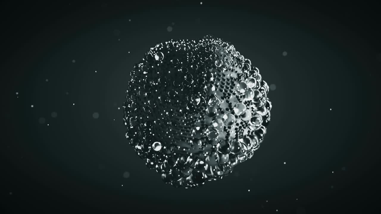 un grupo de burbujas de color gris oscuro está flotando en un bucle sin costuras animación de renderización 3d
