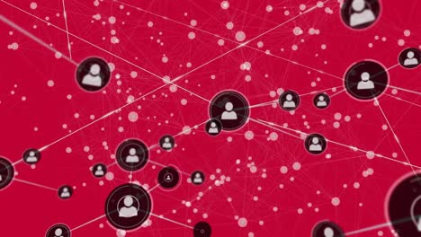 Animation-of-network-of-connections-with-icons-over-red-background