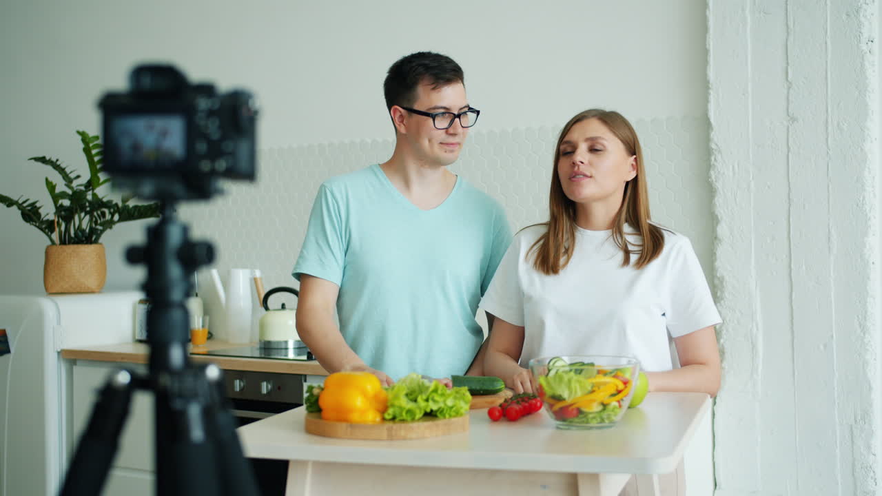 Couple Cooking a Healthy Salad -  Kitchen Vlog