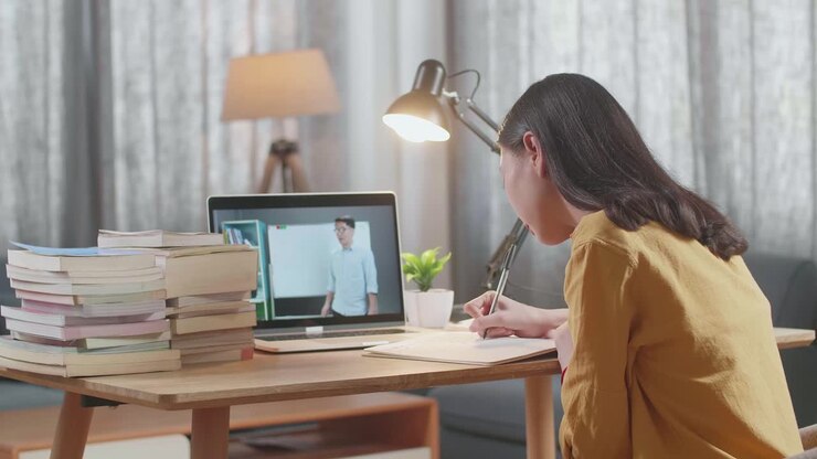 Student attending an online class